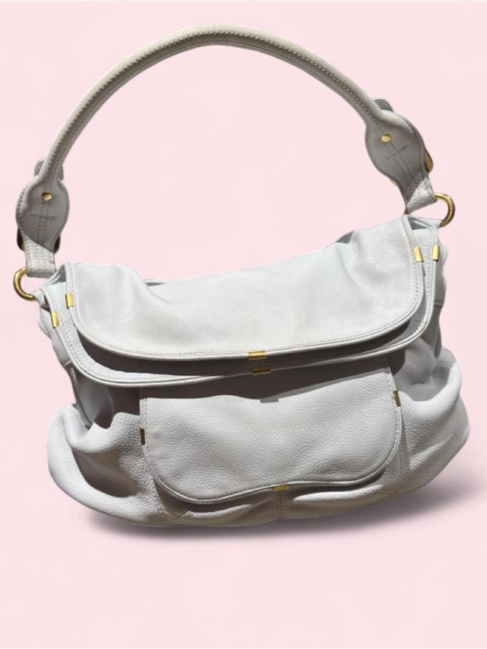 B Makowsky white soft pebble leather slouchy hobo shoulder bag